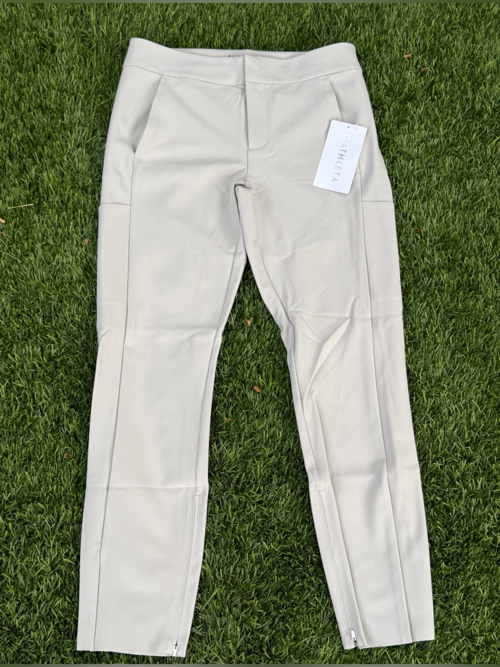 Athleta Cream/Tan Stretch Ponte Ankle Pants